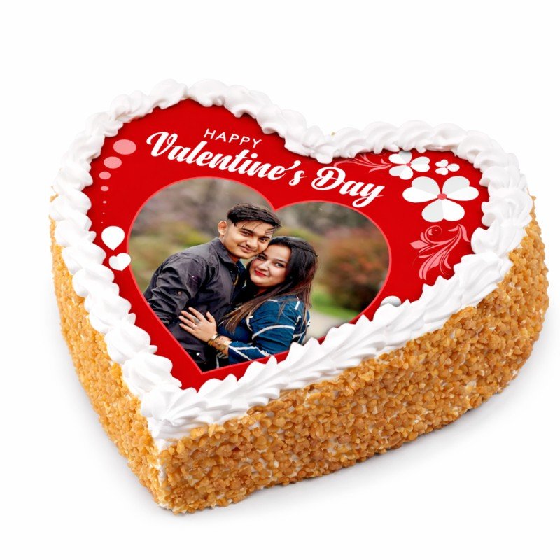 Valentine's heart-shaped cake with photo